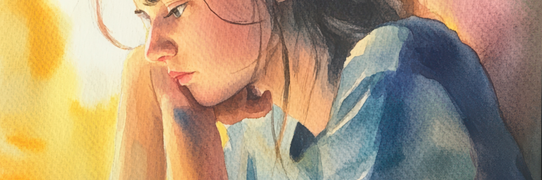 Watercolour image of sad teenager