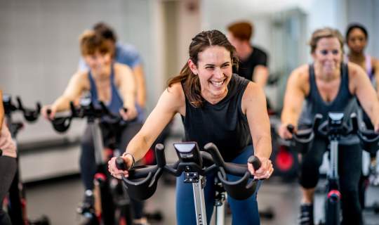 Exercise bike class at gym