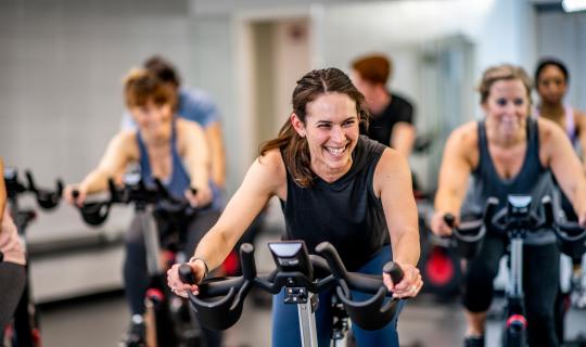 Exercise bike class at gym