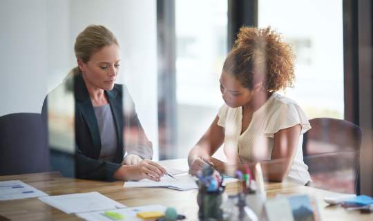 Female financial advisor talking to female customer